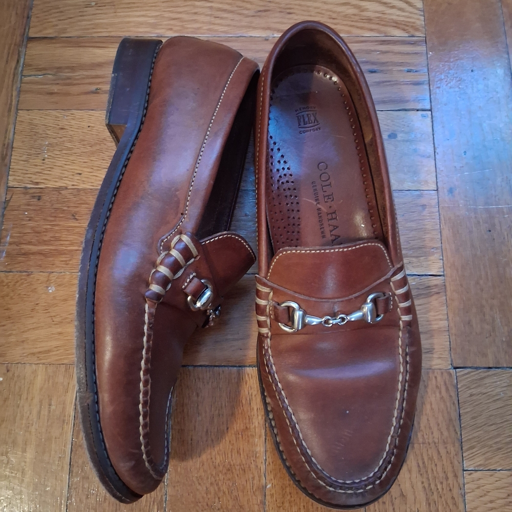 Cole Haan Brown Leather Loafers with Metal Detail